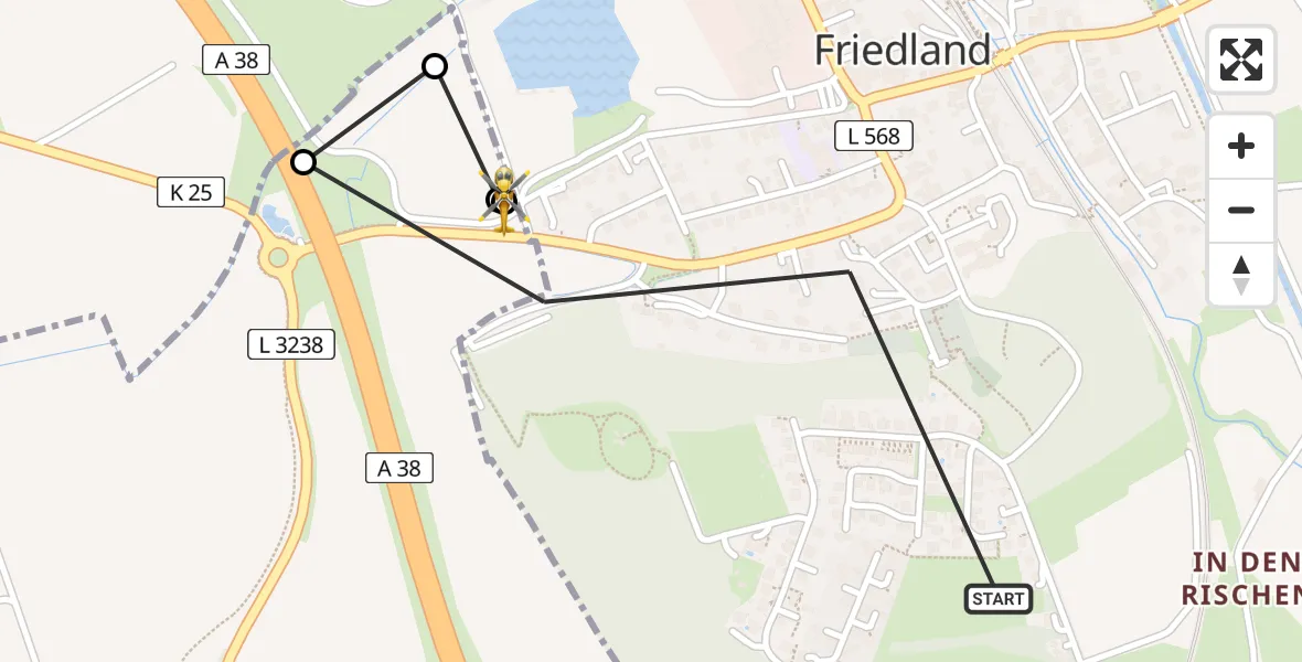 Flugroute Rettungshubschrauber Friedland - Friedland, 01 März 2026, 15:32