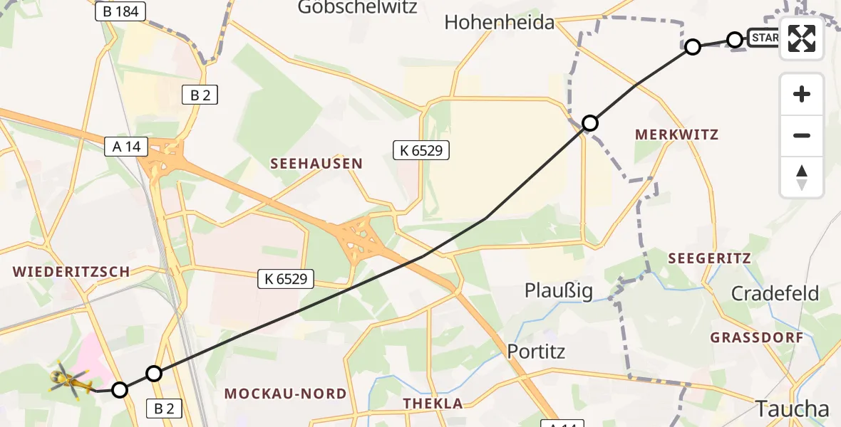 Flugroute Rettungshubschrauber Pönitz - Sankt Georg Hospital Leipzig Reserve Heliport, 01 März 2026, 15:35