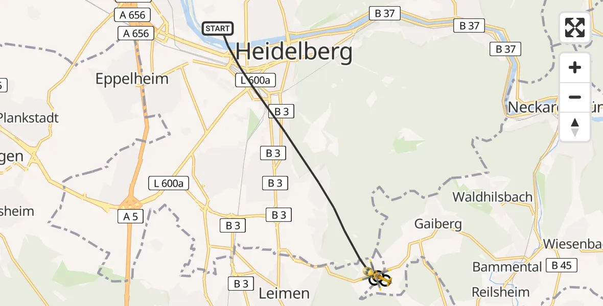 Routekaart van de vlucht: Rettungshubschrauber nach Leimen, L 600