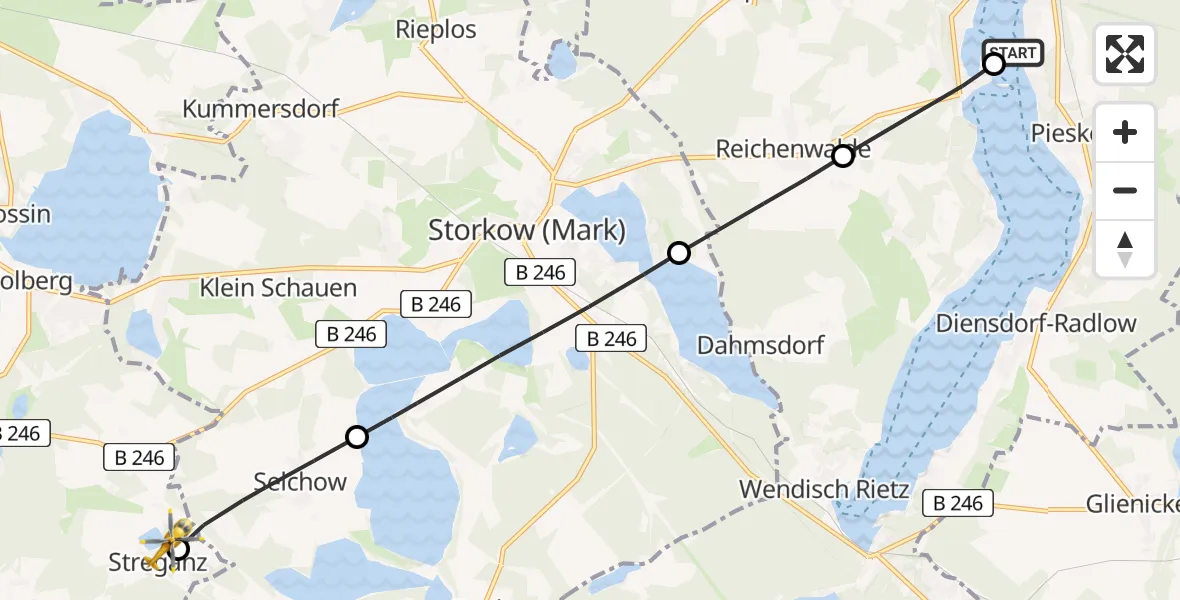 Flugroute Rettungshubschrauber Pieskow - Streganz, 01 März 2026, 15:51