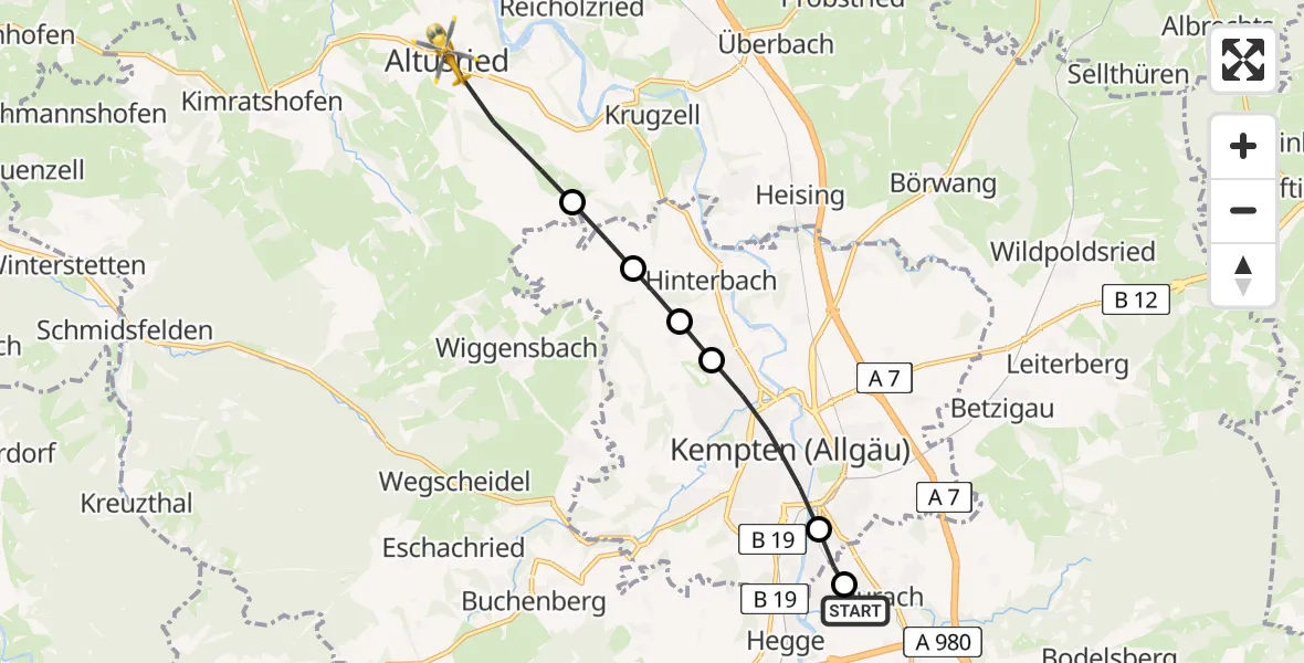 Flugroute Rettungshubschrauber Kempten-Durach Airfield - Altusried, 01 März 2026, 15:52