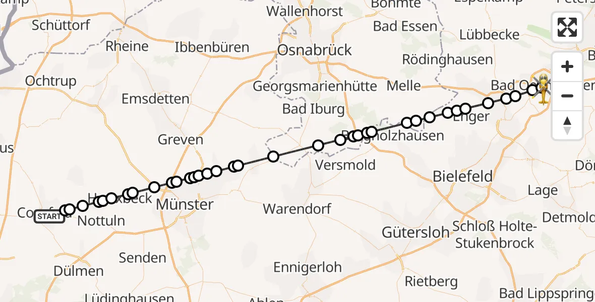 Flugroute Ambulanzhubschrauber Coesfeld - Bad Oeynhausen, 01 März 2026, 15:56