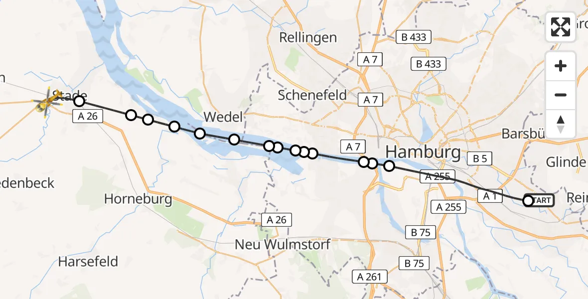 Routekaart van de vlucht: Ambulanzhubschrauber nach Stade, Bremervörder Straße