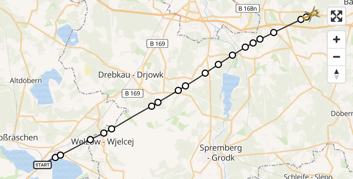 Flugroute Ambulanzhubschrauber Senftenberg - Gosda, 01 März 2026, 15:57