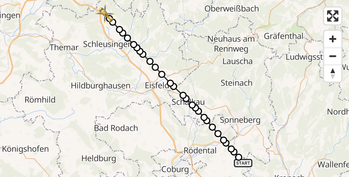 Flugroute Rettungshubschrauber Wörlsdorf - Hirschbach, 01 März 2026, 16:03