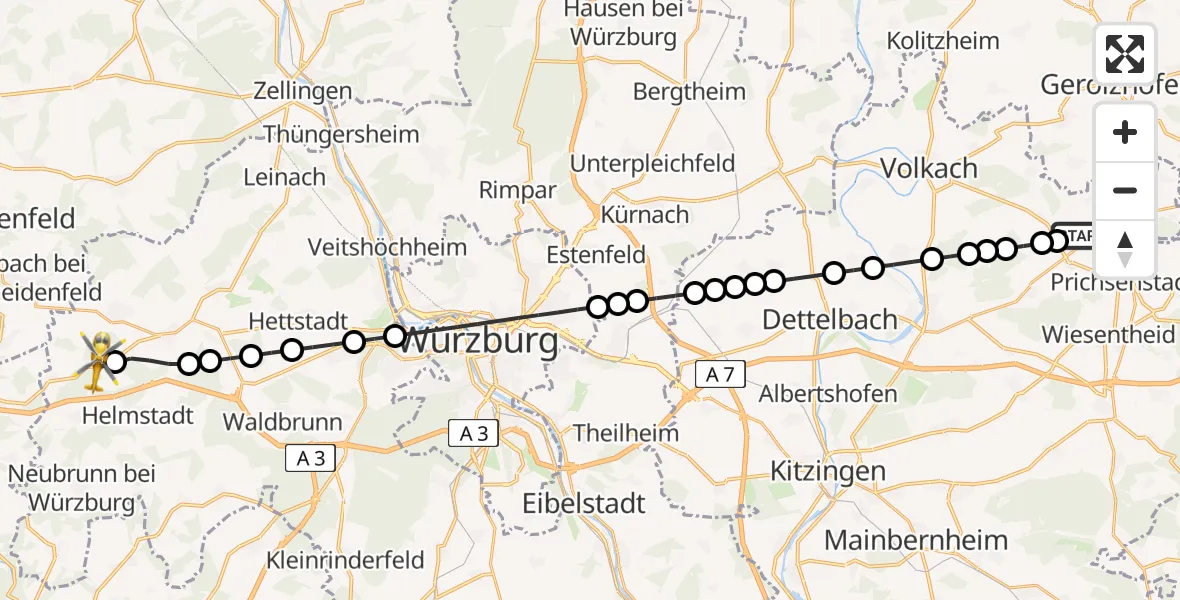 Flugroute Rettungshubschrauber Stadelschwarzach - Holzkirchen, 01 März 2026, 16:14