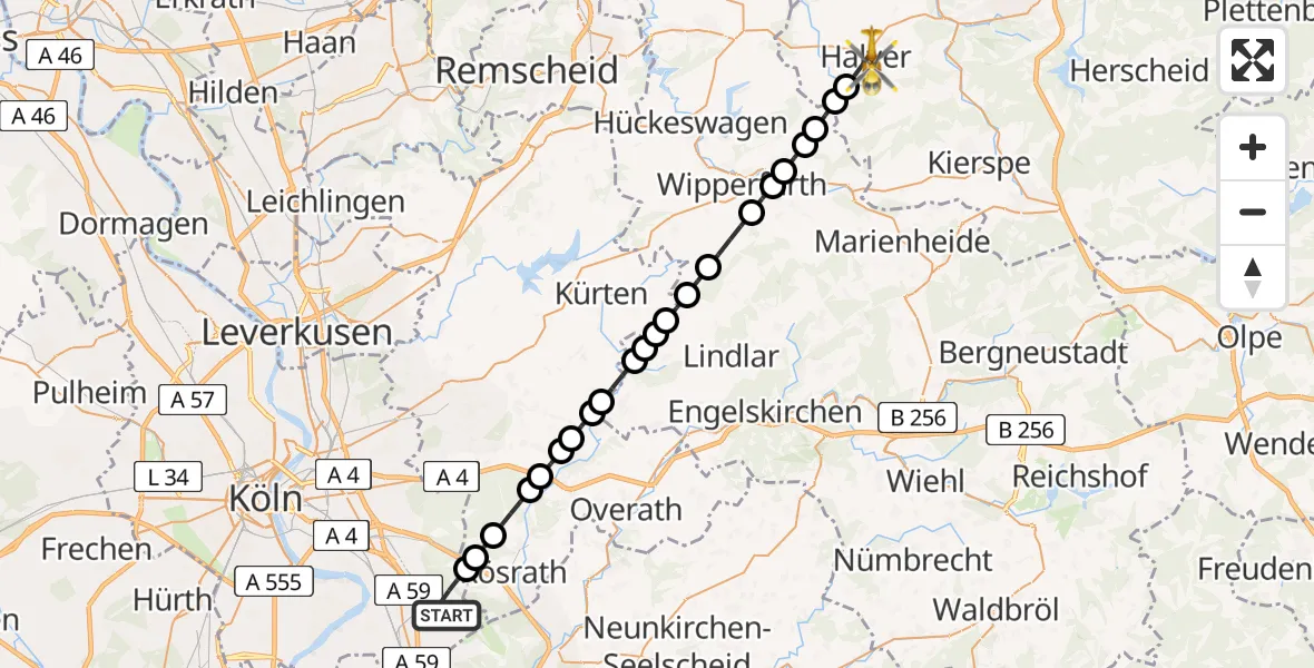 Flugroute Ambulanzhubschrauber Cologne Bonn Airport - Halver, 01 März 2026, 16:23