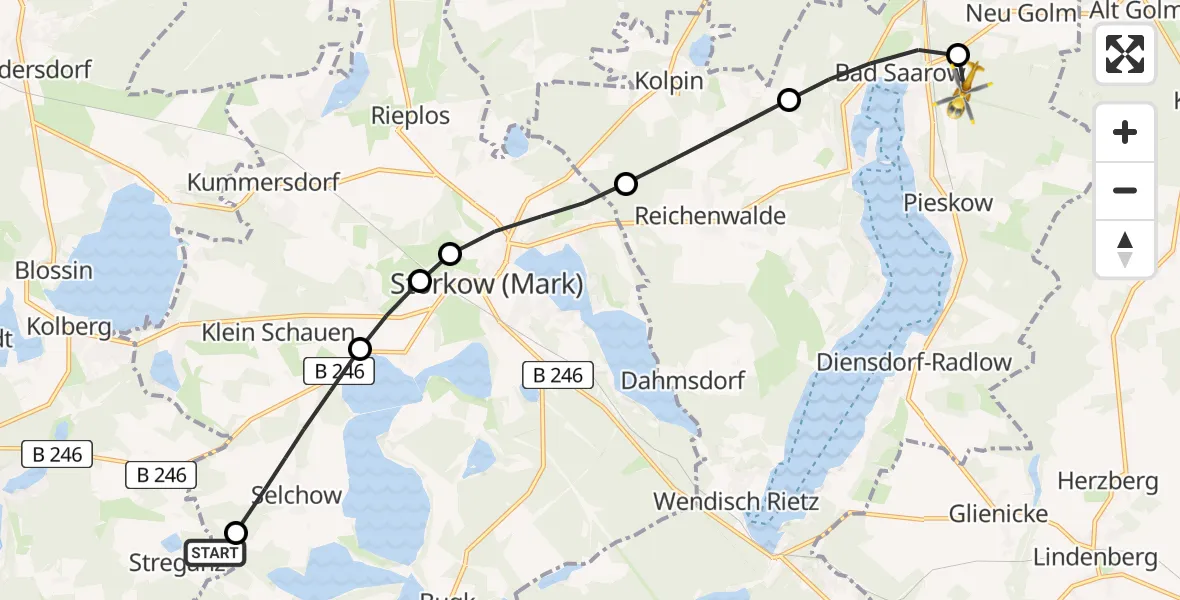 Flugroute Rettungshubschrauber Streganz - Bad Saarow, 01 März 2026, 16:30