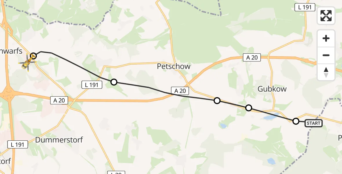 Routekaart van de vlucht: Ambulanzhubschrauber nach Hohen Schwarfs, Am Weidenbruch