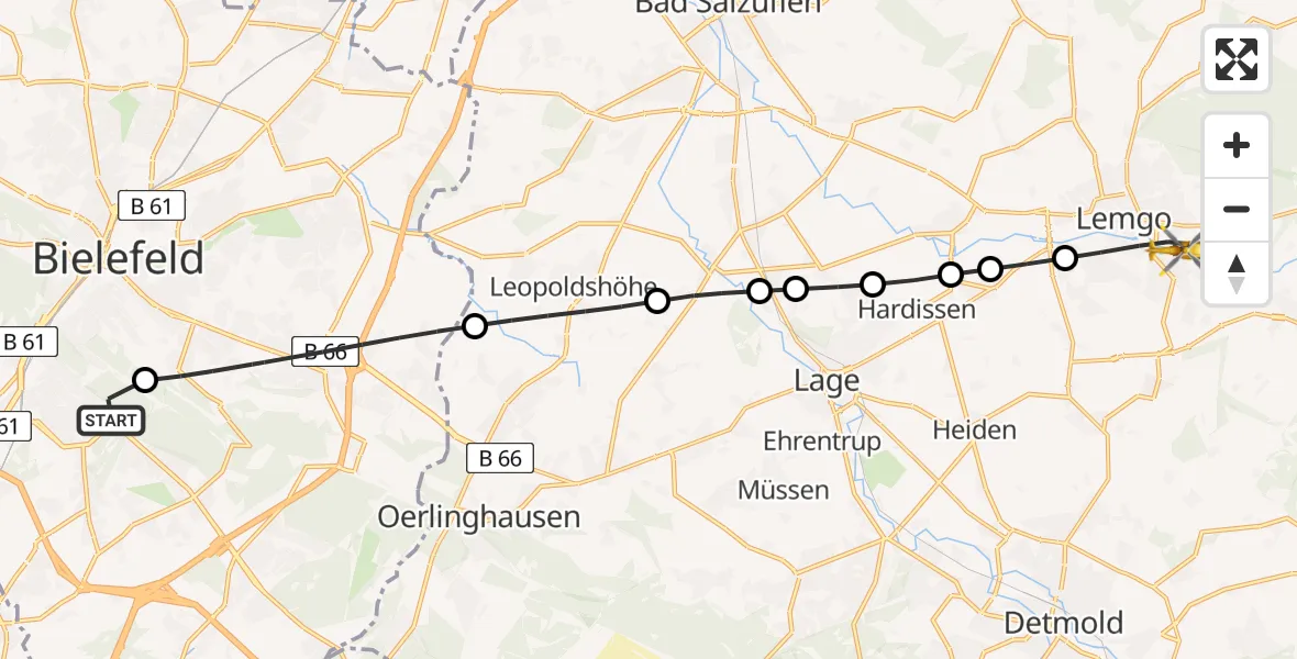 Flugroute Rettungshubschrauber Luftrettungszentrum Bielefeld - Lemgo, 01 März 2026, 16:35