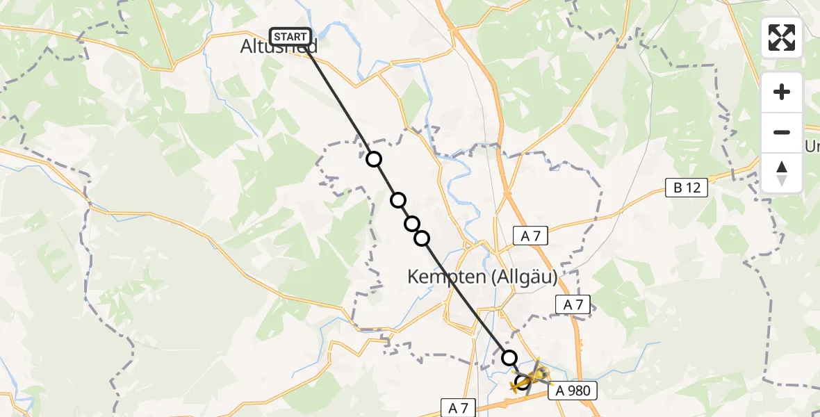 Flugroute Rettungshubschrauber Altusried - Kempten-Durach Airfield, 01 März 2026, 16:39