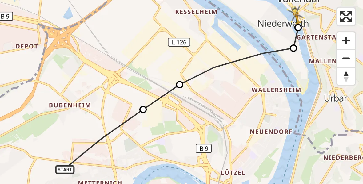 Routekaart van de vlucht: Rettungshubschrauber nach Vallendar, Rheinufer