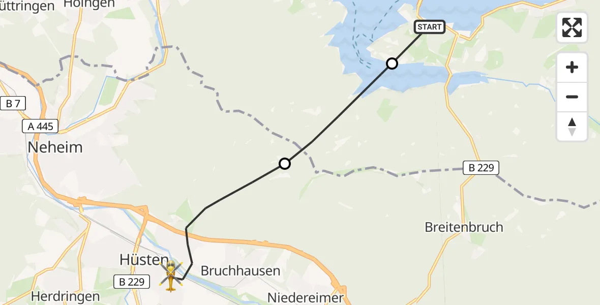 Flugroute Rettungshubschrauber Delecke - Hüsten, 01 März 2026, 16:45