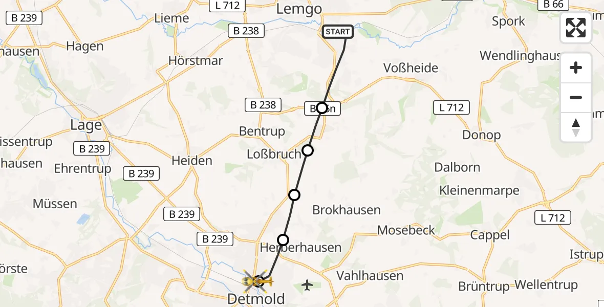 Flugroute Rettungshubschrauber Lemgo - Detmold, 01 März 2026, 16:56