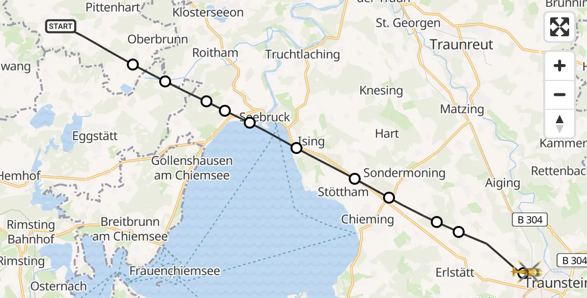 Routekaart van de vlucht: Rettungshubschrauber nach Traunstein Hospital Helipad