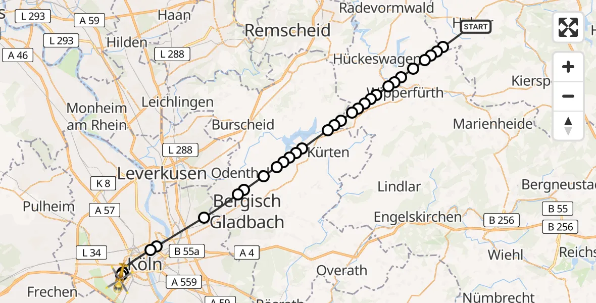Routekaart van de vlucht: Ambulanzhubschrauber nach Köln University Hospital Heliport