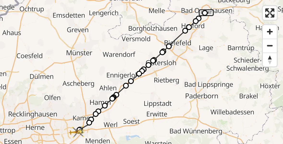 Flugroute Ambulanzhubschrauber Bad Oeynhausen - Dortmund Airport, 01 März 2026, 17:17