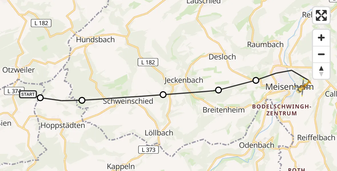 Routekaart van de vlucht: Rettungshubschrauber nach Meisenheim, Liebfrauenberg