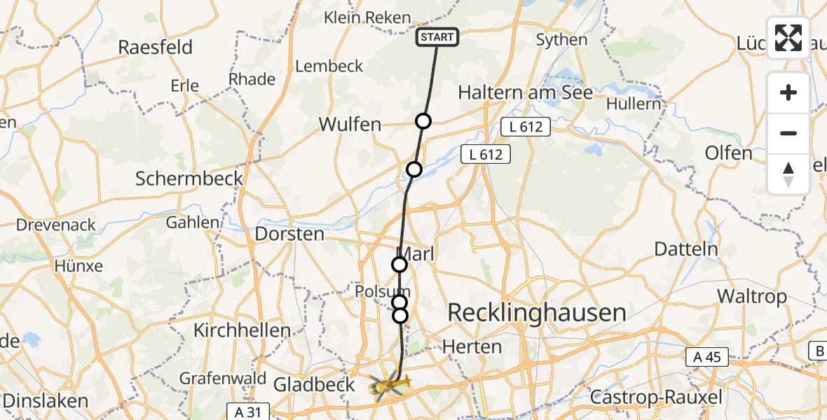 Routekaart van de vlucht: Rettungshubschrauber nach Gelsenkirchen-Nord, Schernerweg