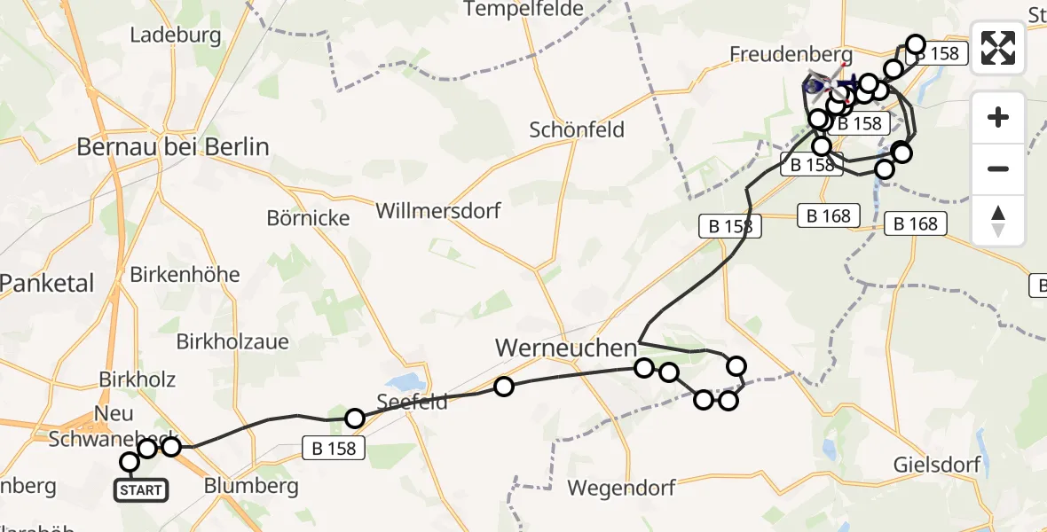 Routekaart van de vlucht: Polizeihubschrauber nach Freudenberg, B 168
