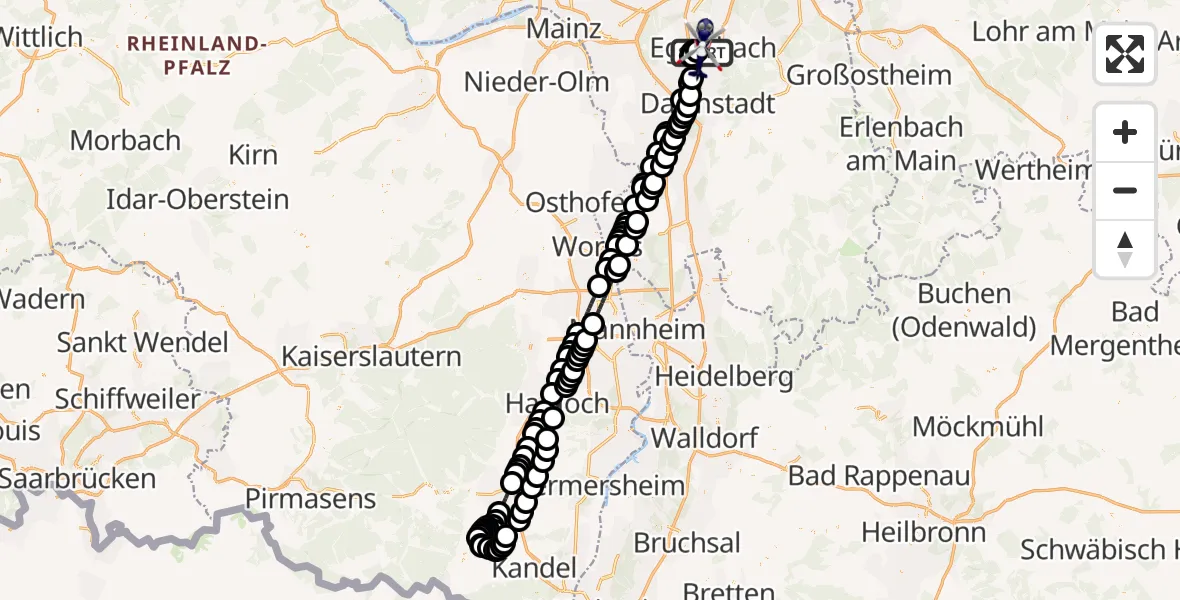 Flugroute Polizeihubschrauber Frankfurt-Egelsbach Airport - Frankfurt-Egelsbach Airport, 01 März 2026, 18:02