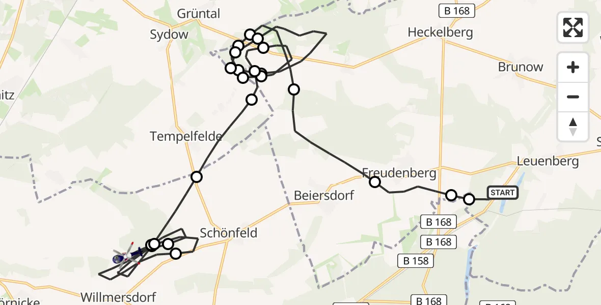Flugroute Polizeihubschrauber Leuenberg - Wilmersdorf, 01 März 2026, 18:46