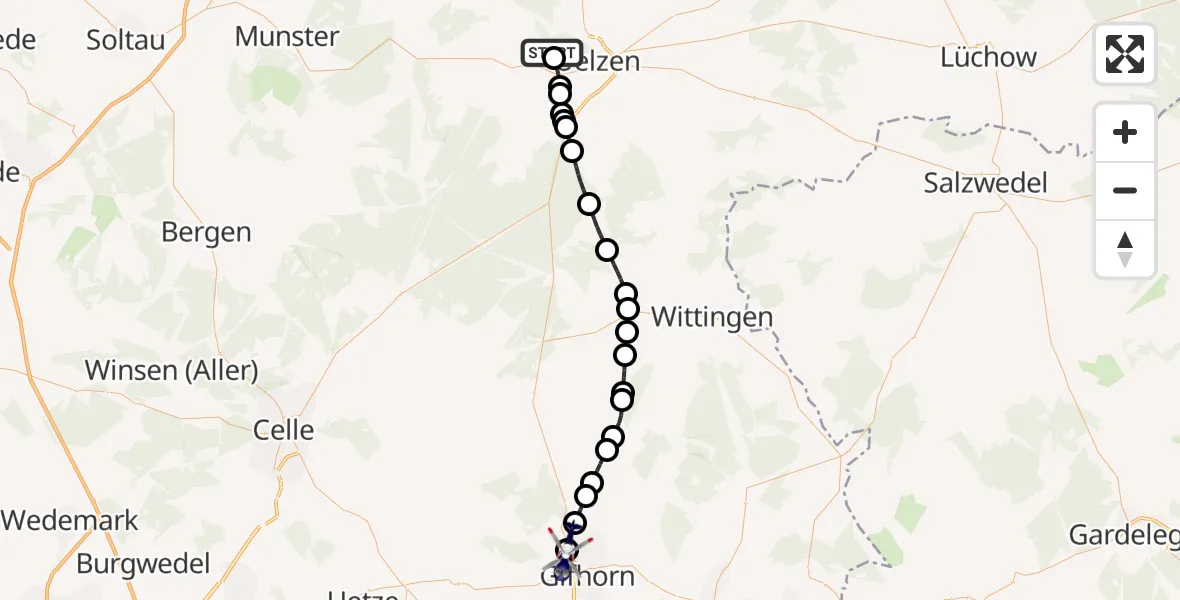 Flugroute Polizeihubschrauber Uelzen - Gifhorn, 01 März 2026, 19:05