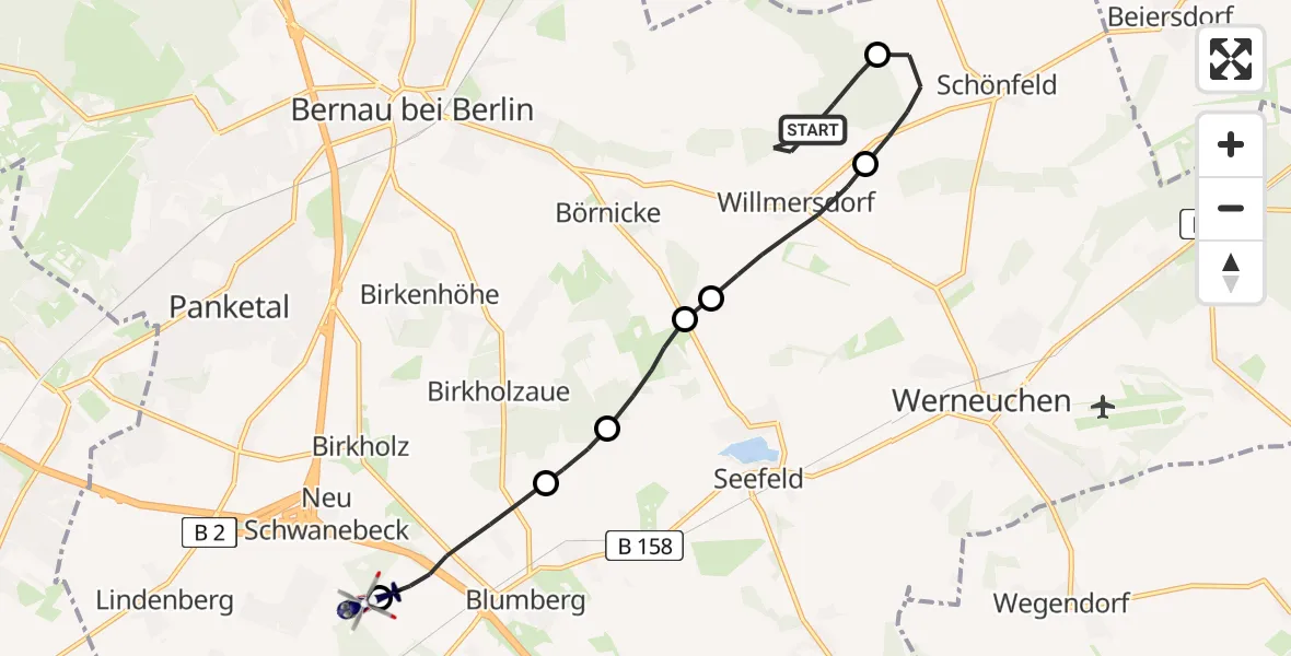Flugroute Polizeihubschrauber Wilmersdorf - Ahrensfelde Heliport, 01 März 2026, 19:14