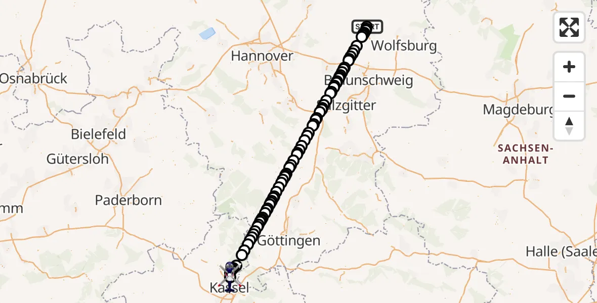 Flugroute Polizeihubschrauber Gifhorn - Fuldatal Federal Police Heliport, 01 März 2026, 19:23