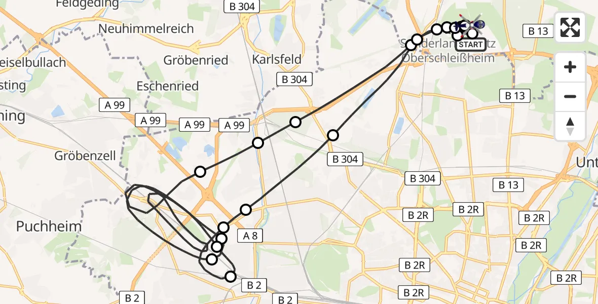 Flugroute Polizeihubschrauber Oberschleißheim - Oberschleissheim Heliport, 01 März 2026, 19:30