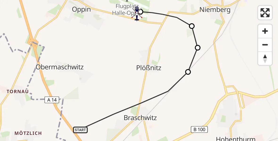 Routekaart van de vlucht: Polizeihubschrauber nach Halle-Oppin Airfield