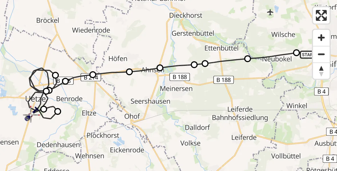Flugroute Polizeihubschrauber Gifhorn Federal Police Heliport - Uetze, 01 März 2026, 21:57