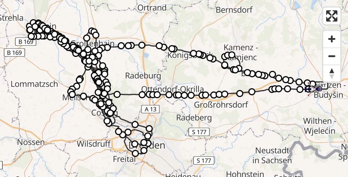 Flugroute Polizeihubschrauber Bautzen - Oberförstchen, 02 März 2026, 00:39