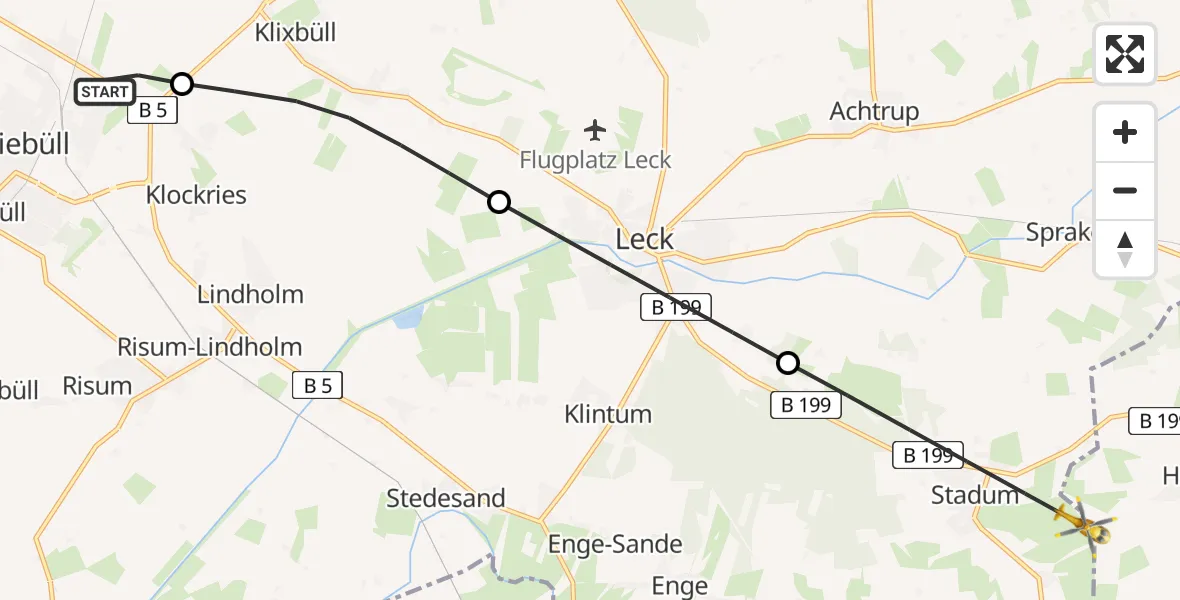 Flugroute Rettungshubschrauber Niebüll - Hörup, 02 März 2026, 06:25