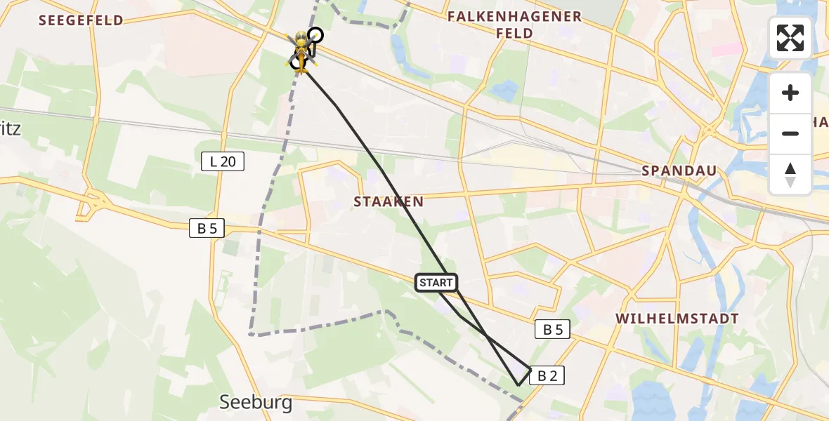 Flugroute Rettungshubschrauber Spandau - Falkensee, 02 März 2026, 06:59