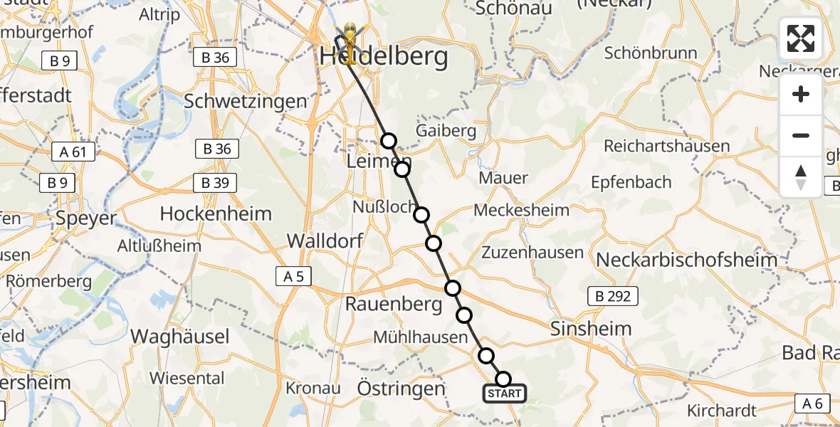 Flugroute Rettungshubschrauber Sinsheim - Heidelberg, 02 März 2026, 07:00