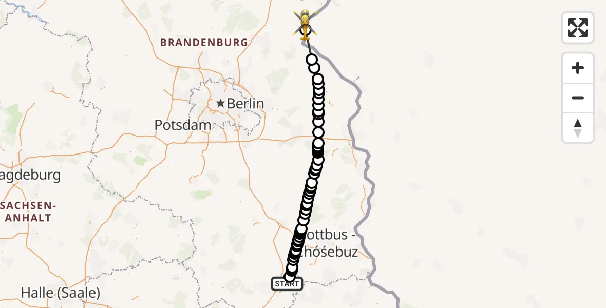 Flugroute Ambulanzhubschrauber Senftenberg - Bielinek, 02 März 2026, 07:10