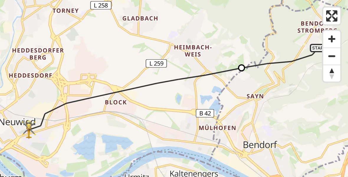 Routekaart van de vlucht: Rettungshubschrauber nach Neuwied, Friedrich-Siegert-Straße