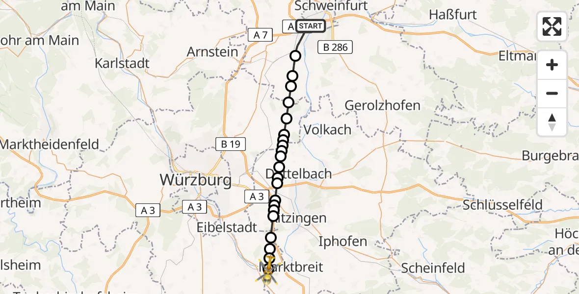 Routekaart van de vlucht: Rettungshubschrauber nach Ochsenfurt, Marktbreiter Straße