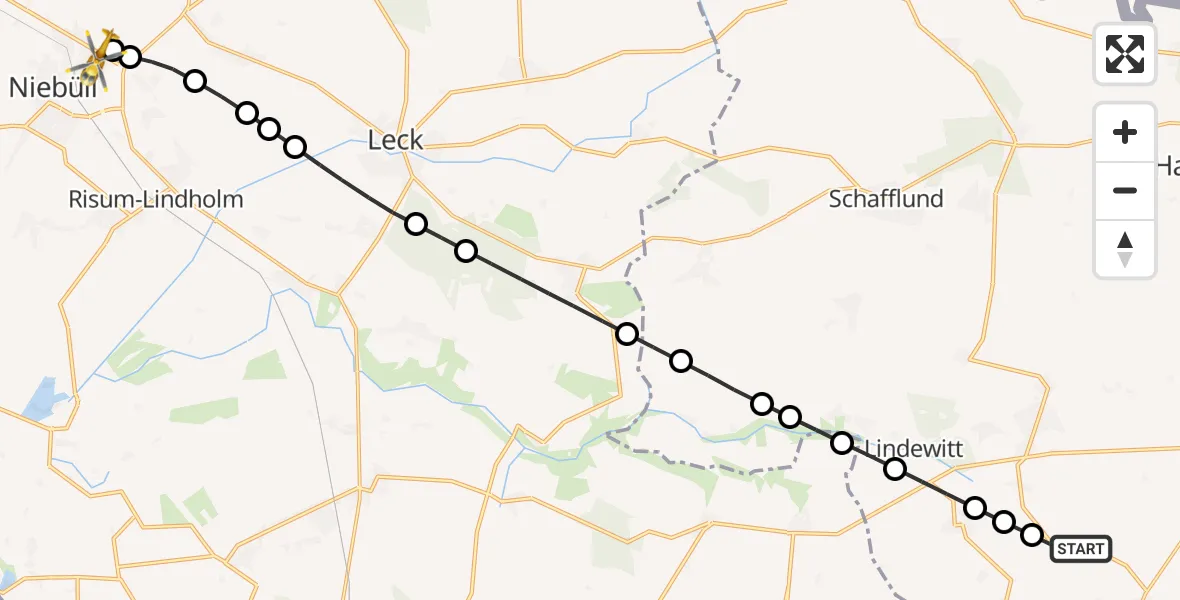 Routekaart van de vlucht: Rettungshubschrauber nach Niebüll, Gather Landstraße