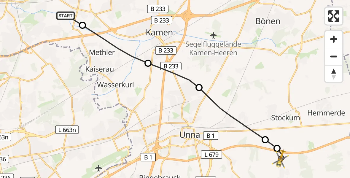 Flugroute Rettungshubschrauber Bergkamen - Fröndenberg/Ruhr, 02 März 2026, 07:39