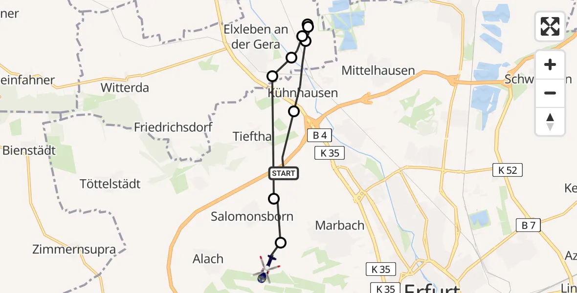Flugroute Polizeihubschrauber Tiefthal - Erfurt-Weimar Airport, 02 März 2026, 07:40