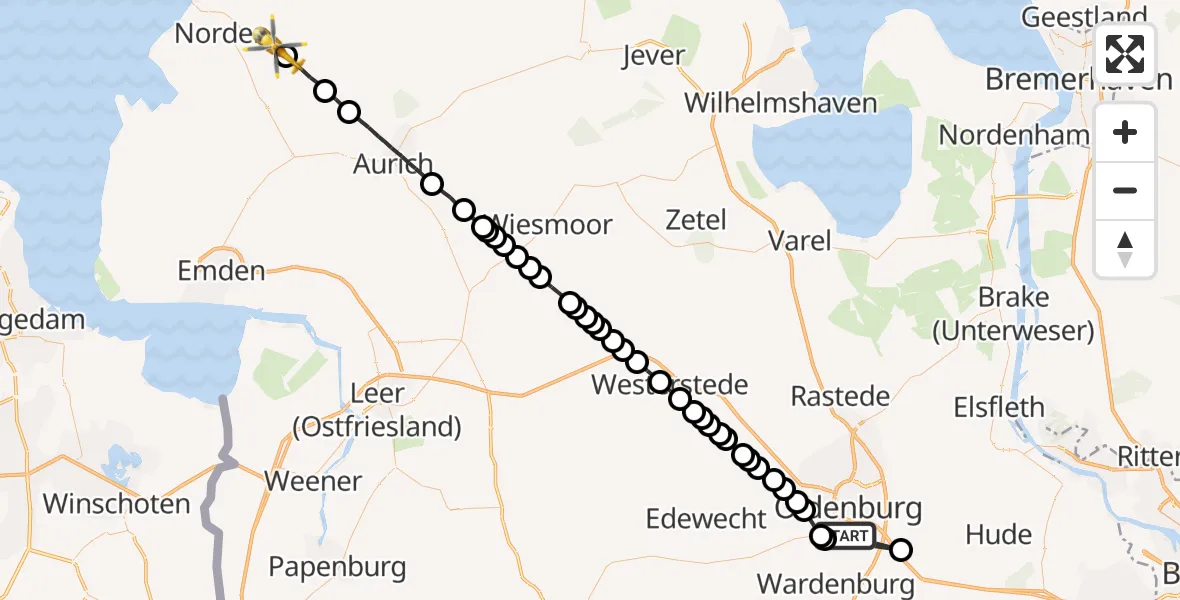 Routekaart van de vlucht: Ambulanzhubschrauber nach Hage, Am Ziegelacker