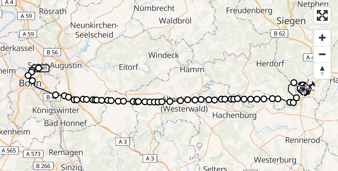 Flugroute Polizeihubschrauber Sankt Augustin - Lützeln, 02 März 2026, 08:00