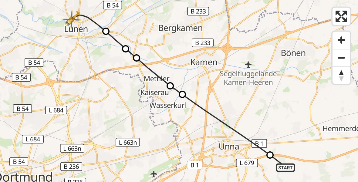 Flugroute Rettungshubschrauber Fröndenberg/Ruhr - Sankt Marien Hospital Heliport, 02 März 2026, 08:03