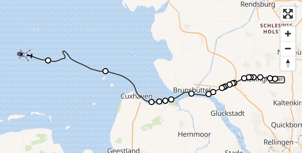 Flugroute Polizeihubschrauber Hagen - Noordzee, 02 März 2026, 08:12