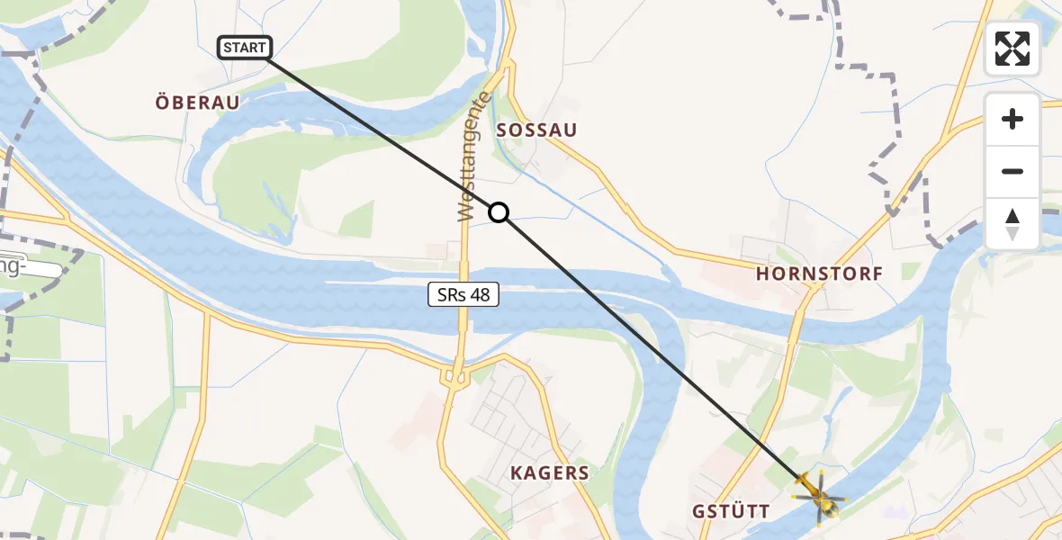 Flugroute Rettungshubschrauber Öberau - Straubing, 02 März 2026, 08:15