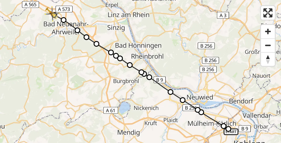 Routekaart van de vlucht: Rettungshubschrauber nach Bölingen, Finkenstraße
