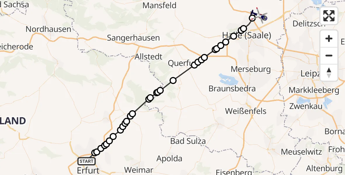 Flugroute Polizeihubschrauber Erfurt - Landsberg, 02 März 2026, 08:25