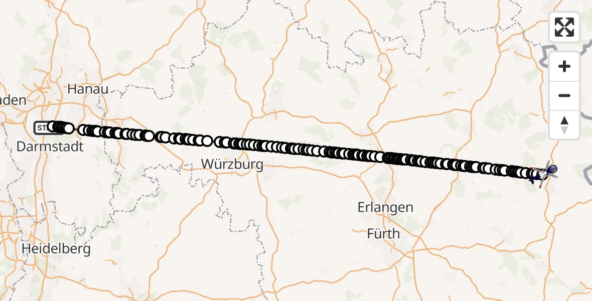 Routekaart van de vlucht: Polizeihubschrauber nach Kirchendemenreuth, B 22